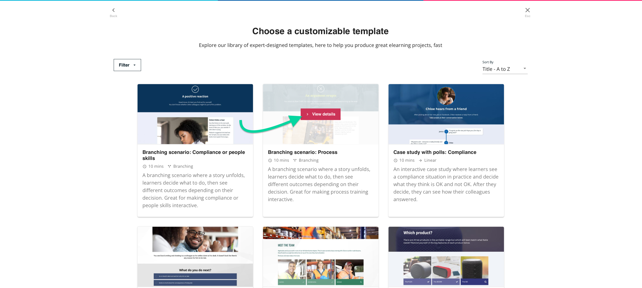 Author, arrow pointing to View details of template in Learning Accelerator modal.png