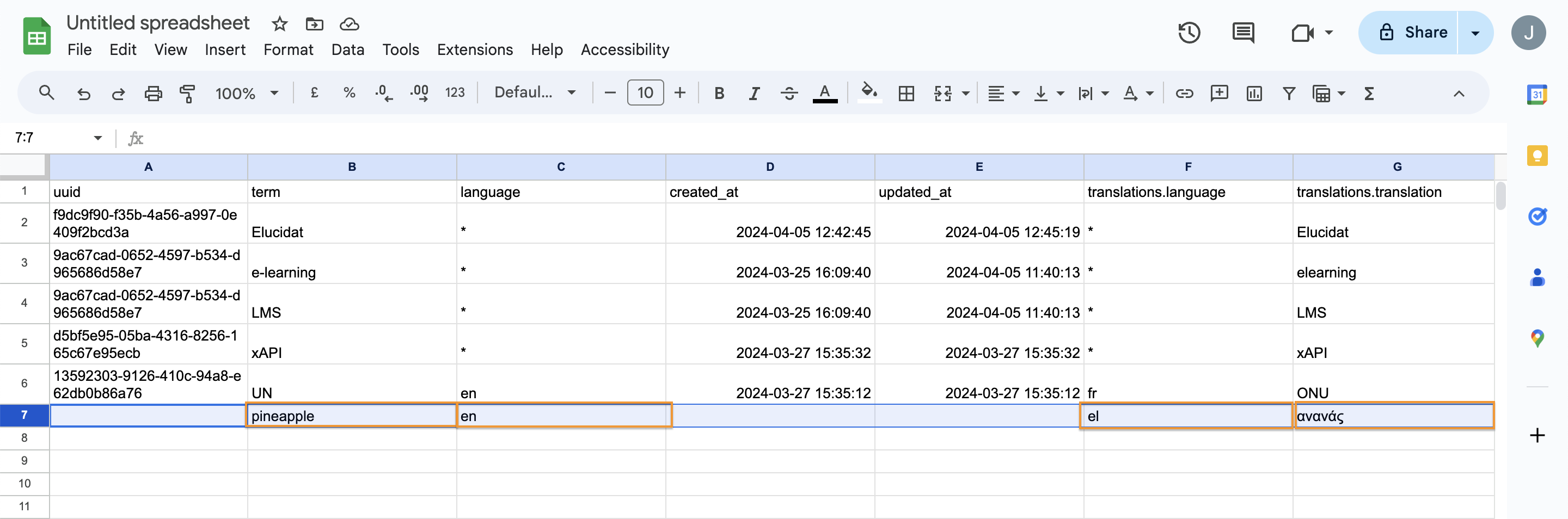 Translation Glossary new item example in Google Sheets.png