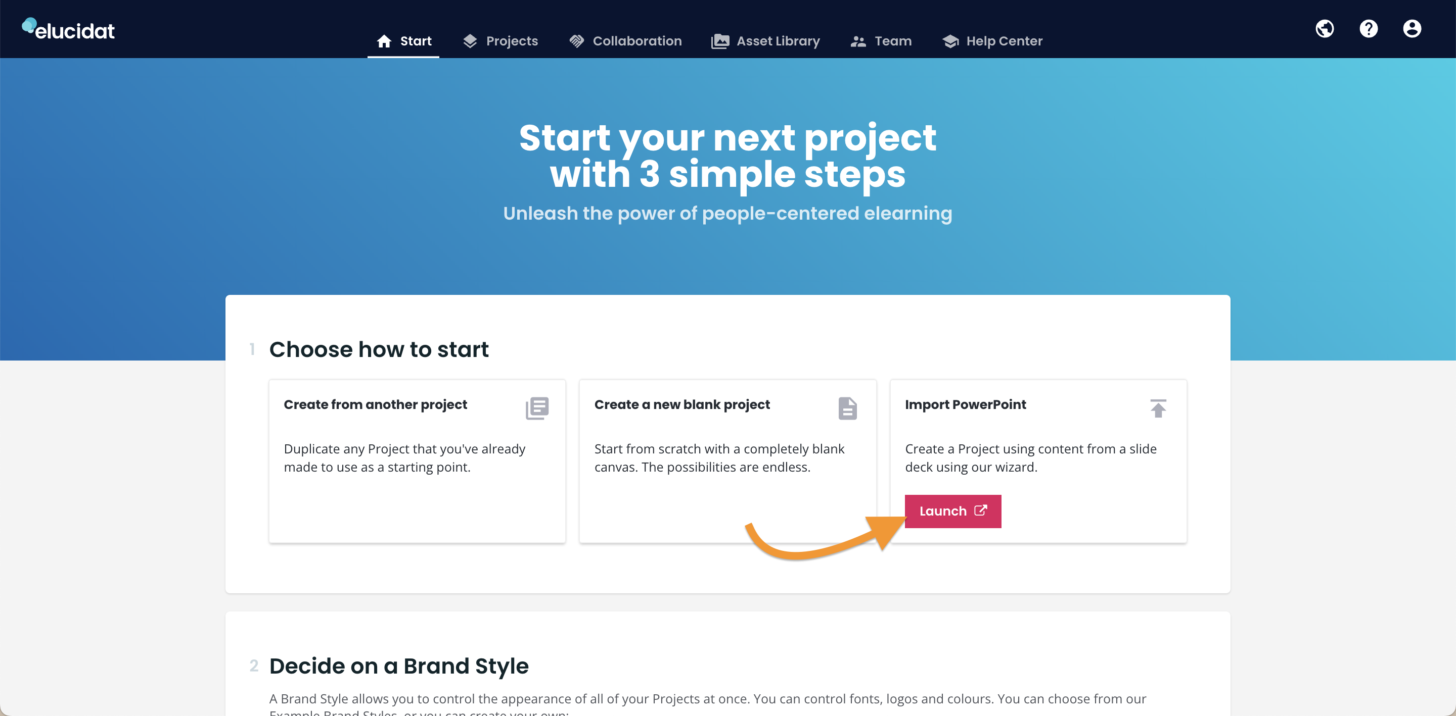 PowerPoint import, arrow pointing to Import button on Start page.png