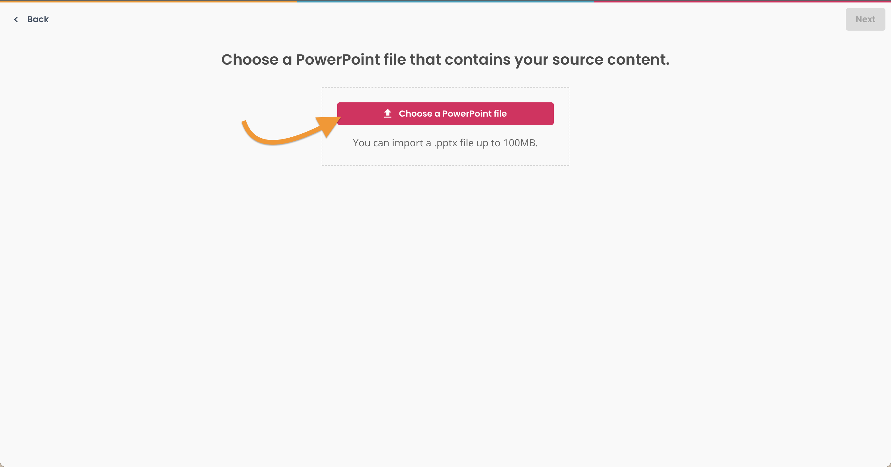 PowerPoint import, arrow pointing to choose a powerpoint button.png