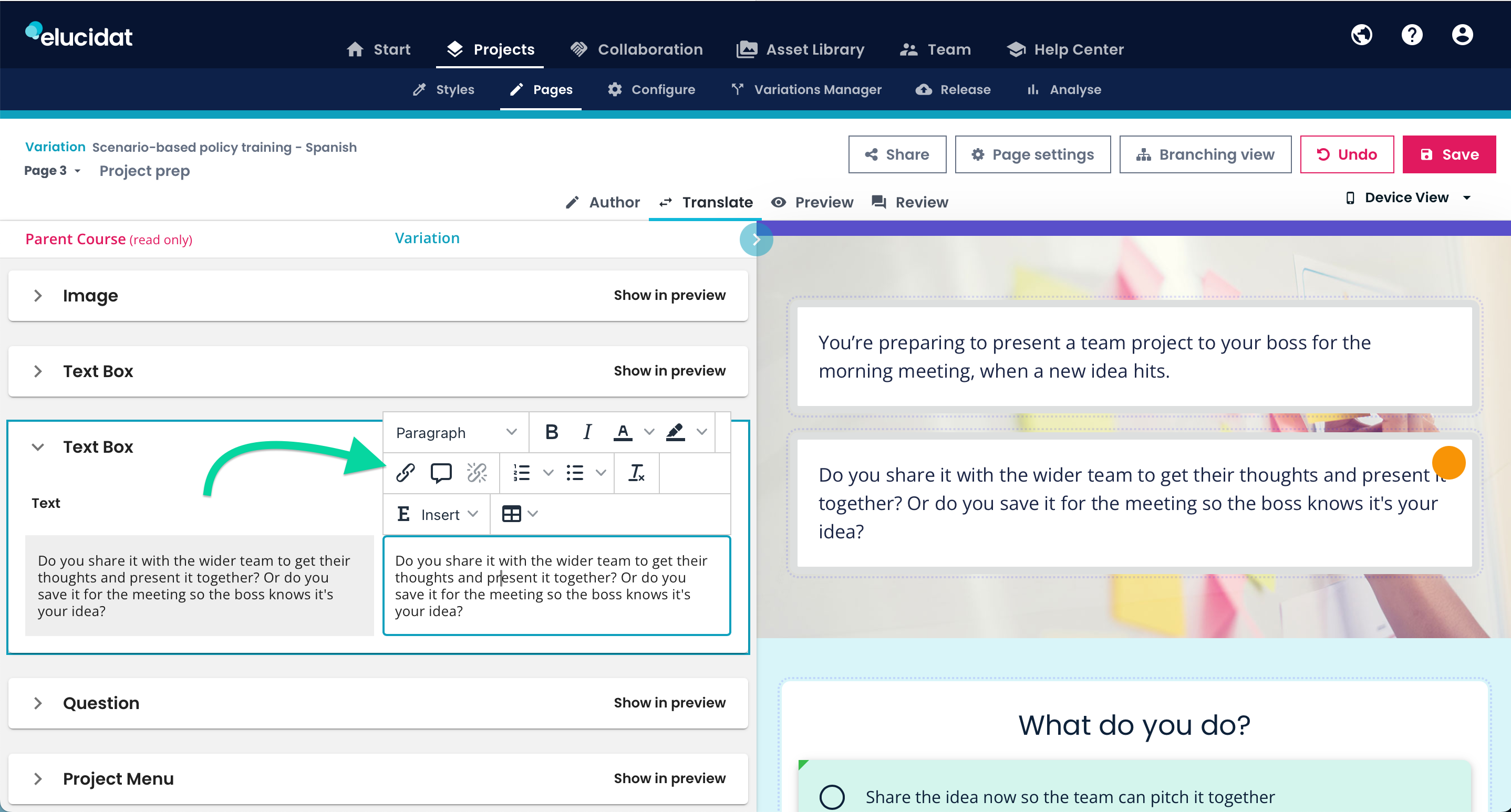 eluauthor-project-translate-text-formatting-toolbar
