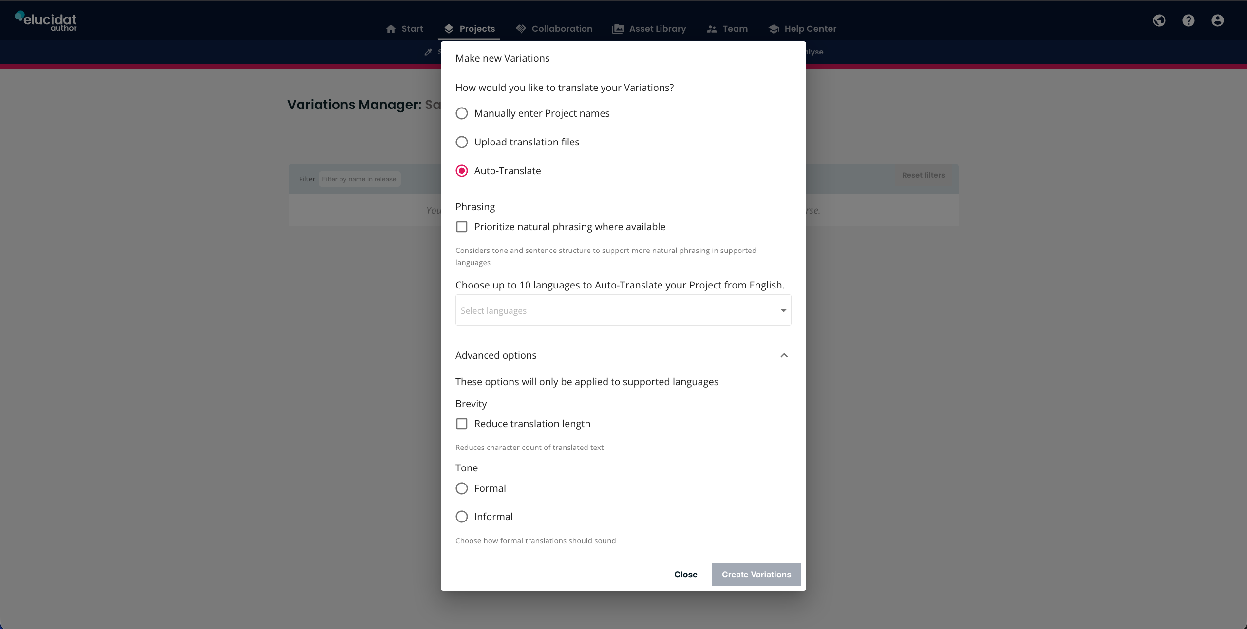 eluauthor-variations-manager-new-variations-brevity-tone